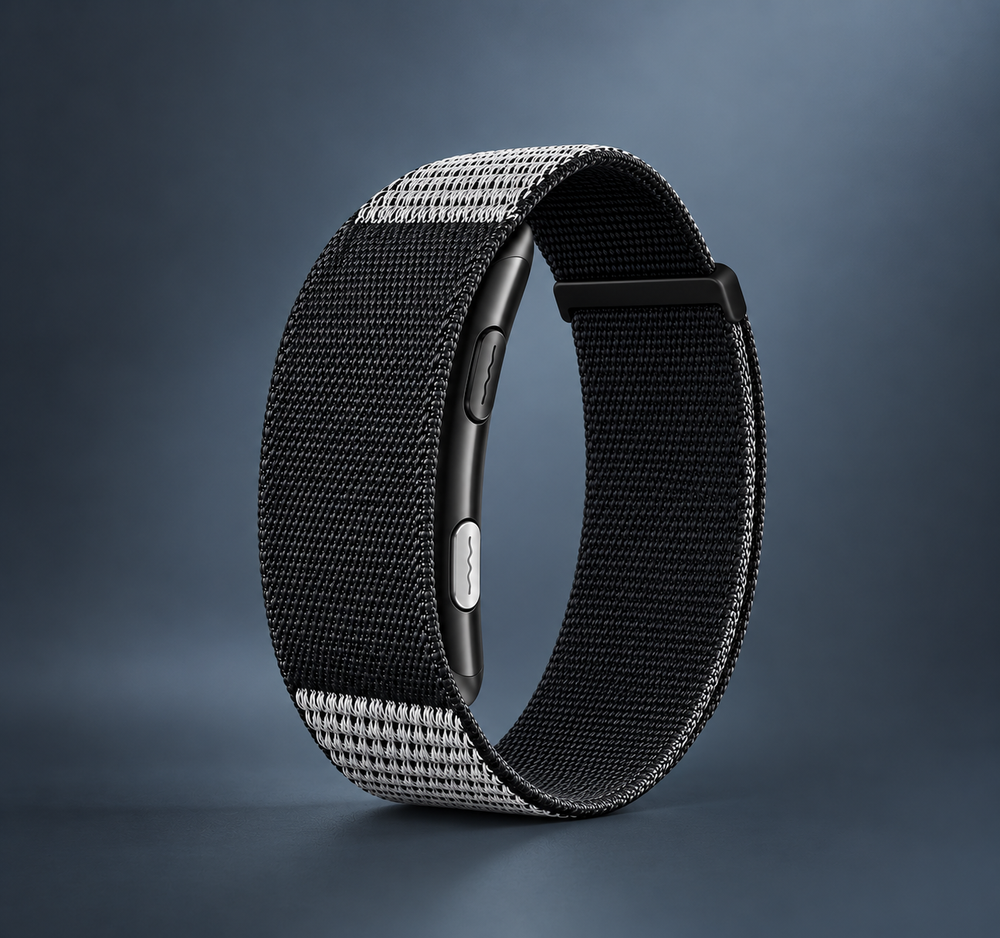 ALVA Sense health band in black, screenless band with braided nylon strap